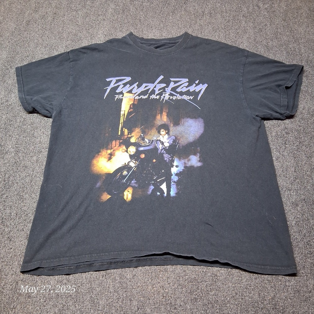 Purple Rain Prince T Shirt Size Large Black Motorcycle Graphic Logo